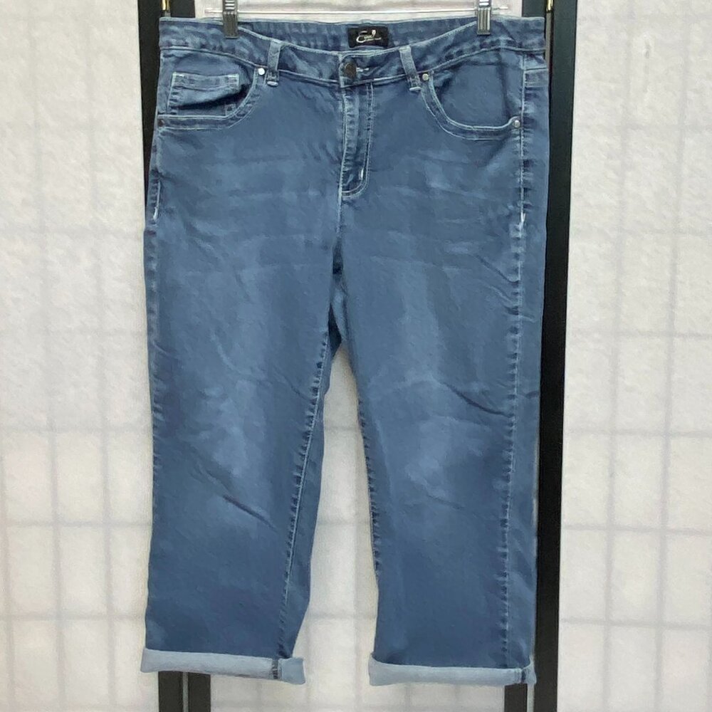 Earl High Rise Embroidery Flap Pocket Capri Straight Denim Jeans Medium Wash 18W